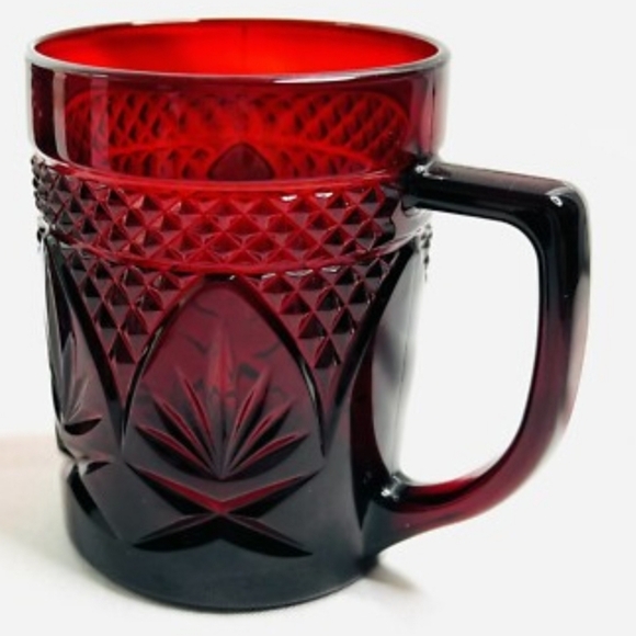 1 Mug Vintage French Faceted Glass Antique Ruby Red Cafe Cup France Cafecore - Picture 2 of 11